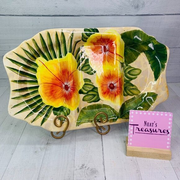 Ambiance Collection ROYAL PALM By Nanette Vacher Stoneware Section Serving Tray - Picture 1 of 8